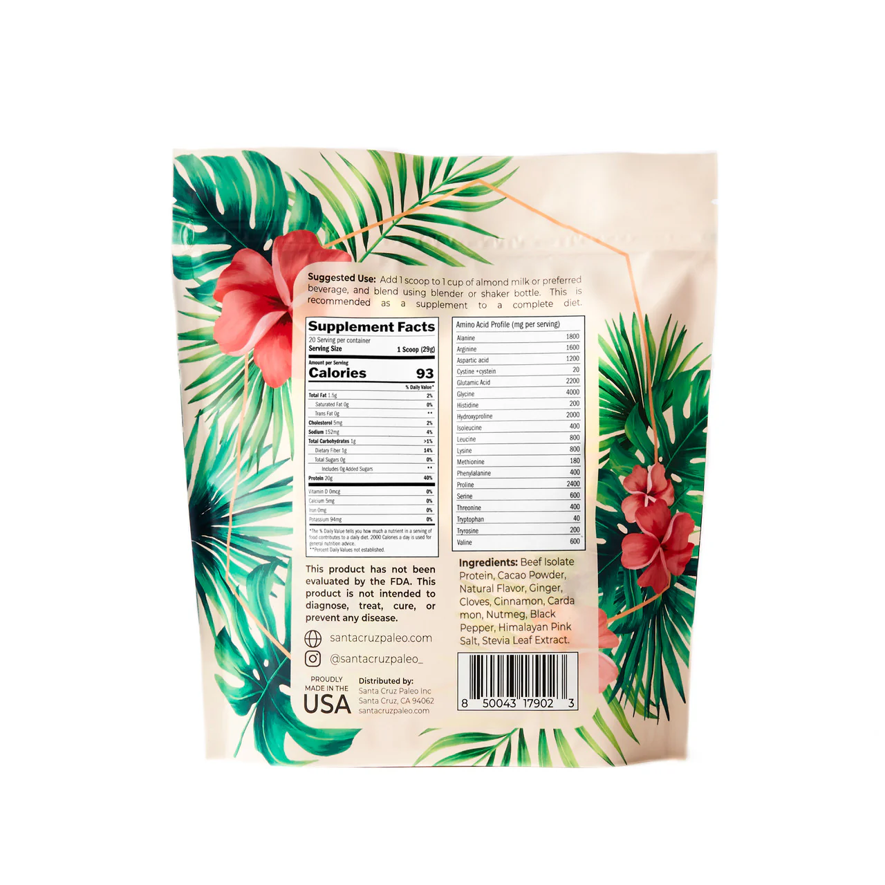Santa Cruz Paleo Grass-Fed Grass-Finished Beef Isolate Protein Bag | Zero Artificial Additives | All-Natural | Chocolate | Horchata | Au Naturale | Flavors - Image 8